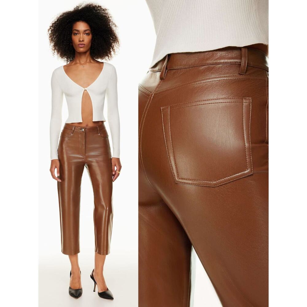 WILFRED Aritzia The Melina Cropped High Rise Vegan Leather Trouser 16 Cognac